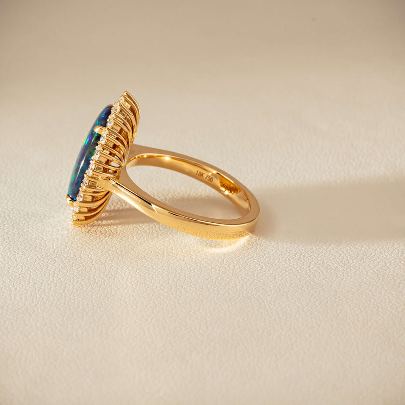 18ct Yellow Gold 4.50ct Opal & Diamond Belle Ring - Ring - Walker & Hall