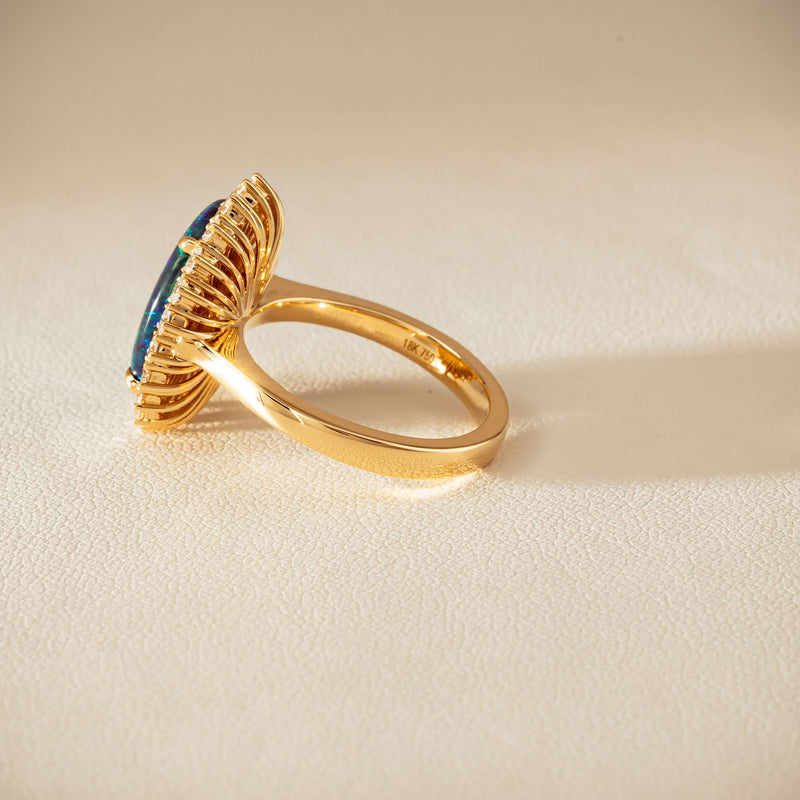18ct Yellow Gold 4.50ct Opal & Diamond Belle Ring - Ring - Walker & Hall