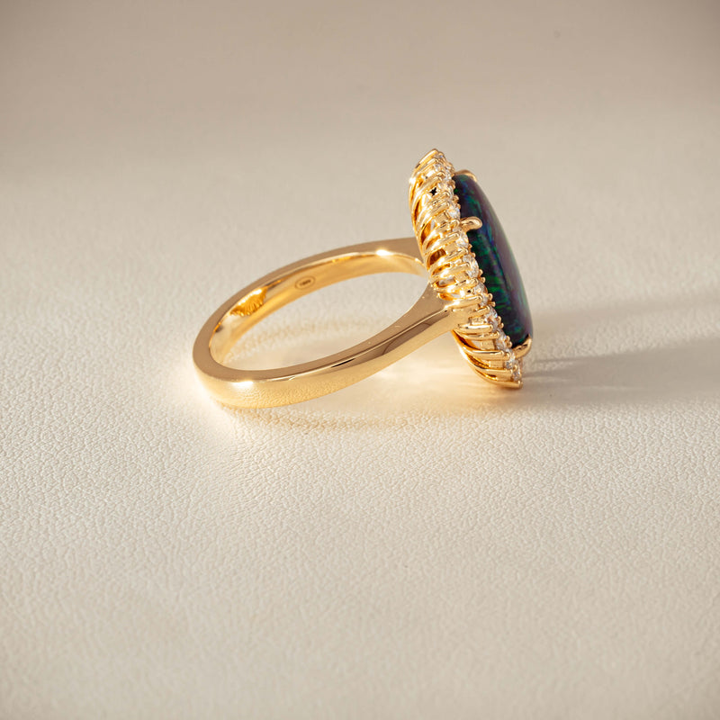 18ct Yellow Gold 4.50ct Opal & Diamond Belle Ring - Ring - Walker & Hall