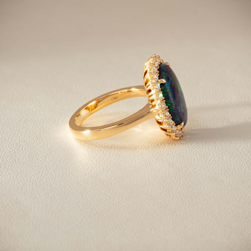 18ct Yellow Gold 4.50ct Opal & Diamond Belle Ring - Ring - Walker & Hall