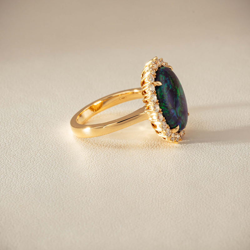 18ct Yellow Gold 4.50ct Opal & Diamond Belle Ring - Ring - Walker & Hall