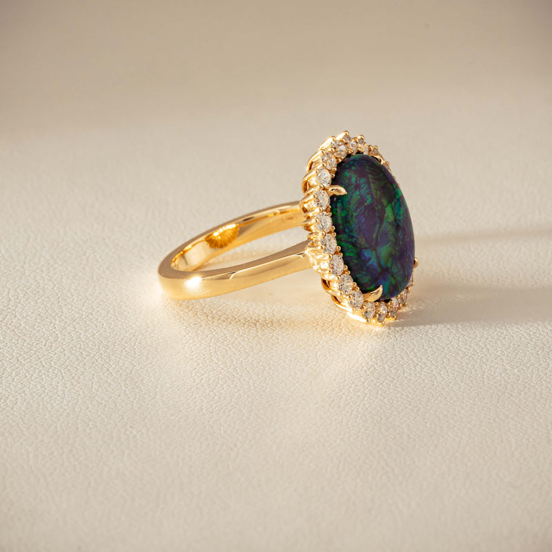 18ct Yellow Gold 4.50ct Opal & Diamond Belle Ring - Ring - Walker & Hall