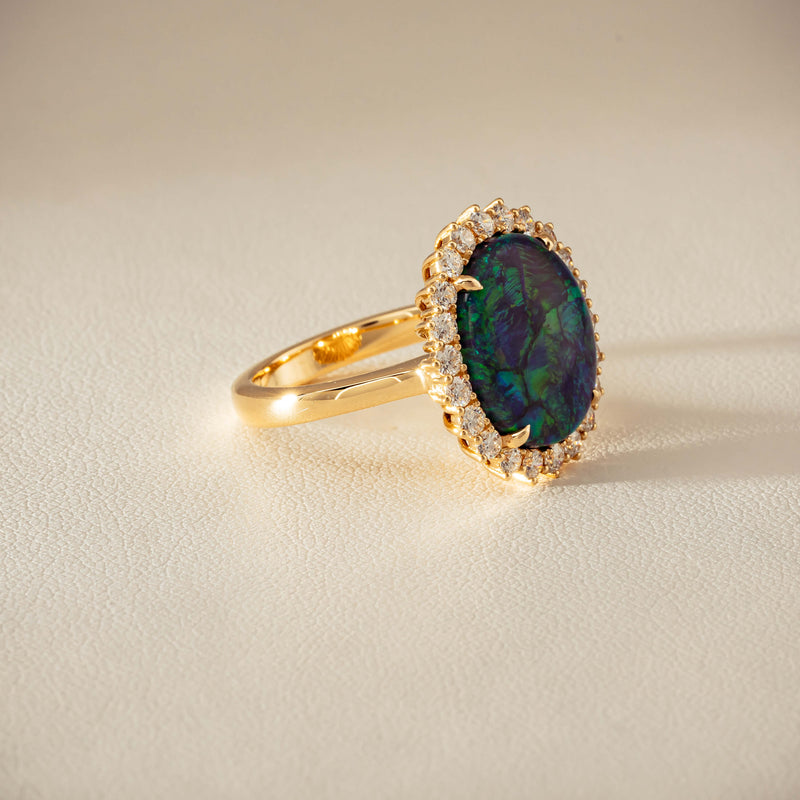 18ct Yellow Gold 4.50ct Opal & Diamond Belle Ring - Ring - Walker & Hall