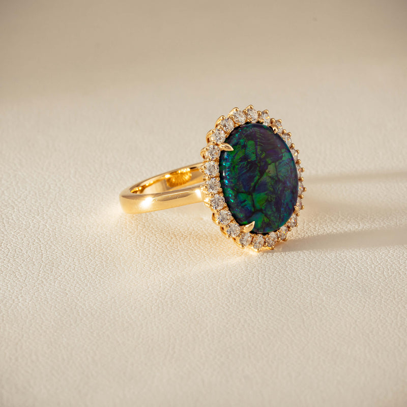18ct Yellow Gold 4.50ct Opal & Diamond Belle Ring - Ring - Walker & Hall