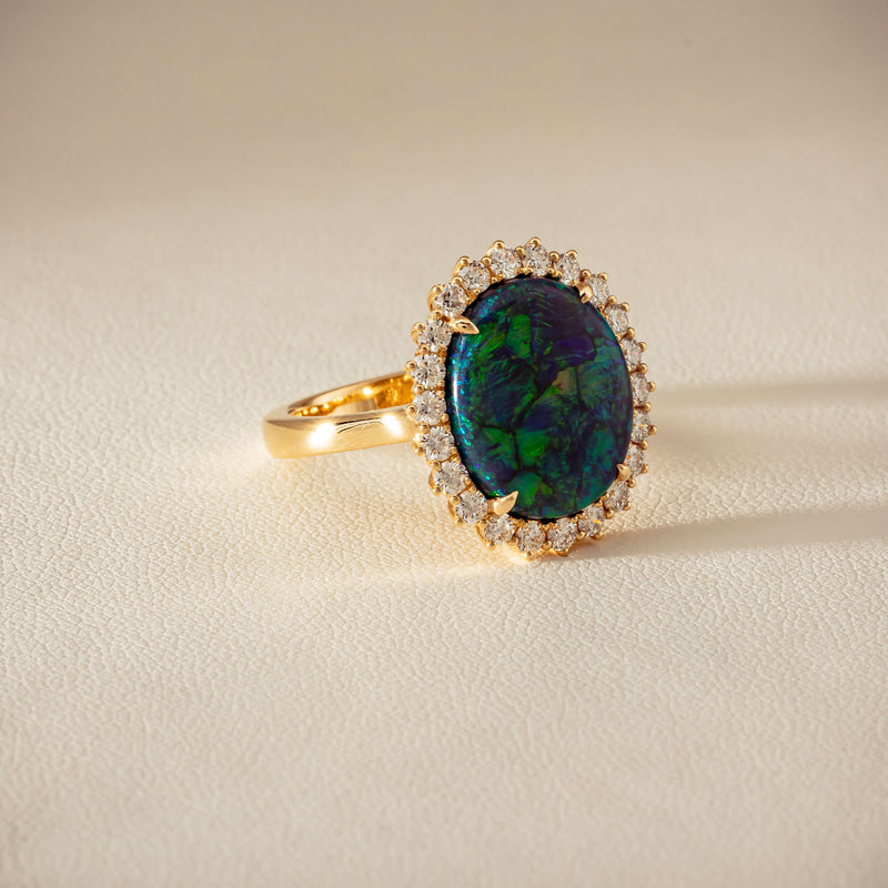 18ct Yellow Gold 4.50ct Opal & Diamond Belle Ring - Ring - Walker & Hall