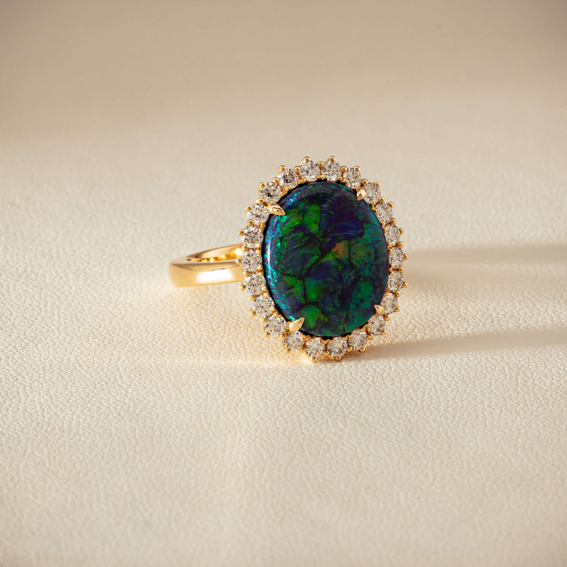 18ct Yellow Gold 4.50ct Opal & Diamond Belle Ring - Ring - Walker & Hall