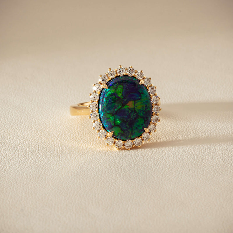 18ct Yellow Gold 4.50ct Opal & Diamond Belle Ring - Ring - Walker & Hall