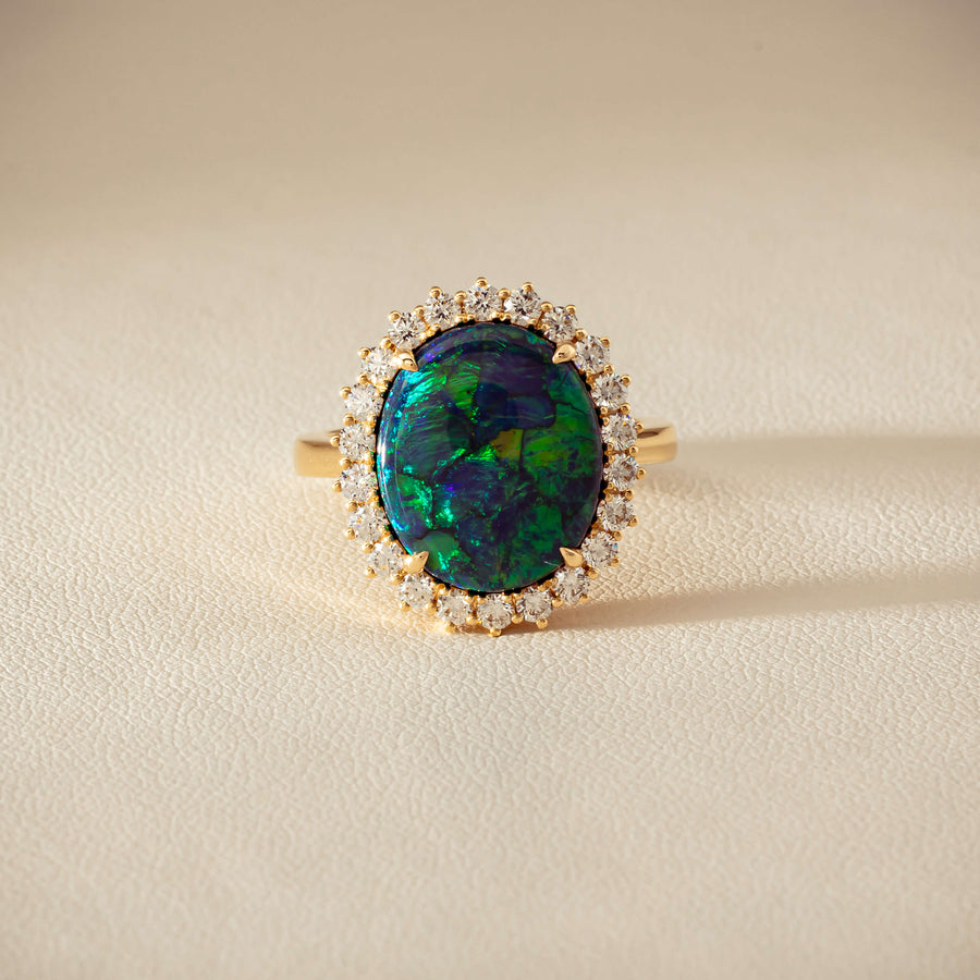 18ct Yellow Gold 4.50ct Opal & Diamond Belle Ring - Ring - Walker & Hall