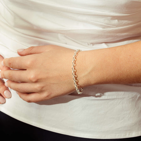 Sterling Silver Oval Belcher Bracelet-Bracelet-Walker & Hall