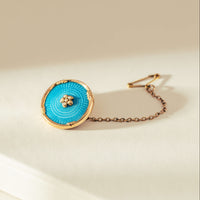 Vintage 9ct Yellow Gold Champlevé Enamel & Seed Pearl Brooch-Brooch-Walker & Hall