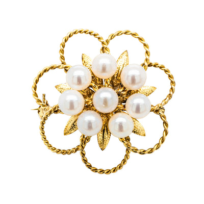 Deja Vu 11ct Yellow Gold Cultured Pearl Floral Brooch - Brooch - Walker & Hall