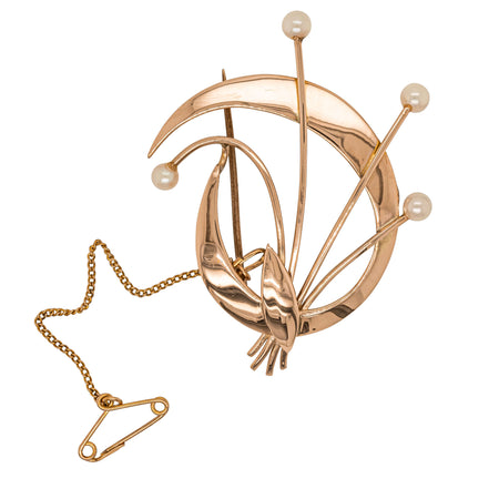 Vintage 9ct Rose Gold Cultured Pearl Brooch - Brooch - Walker & Hall