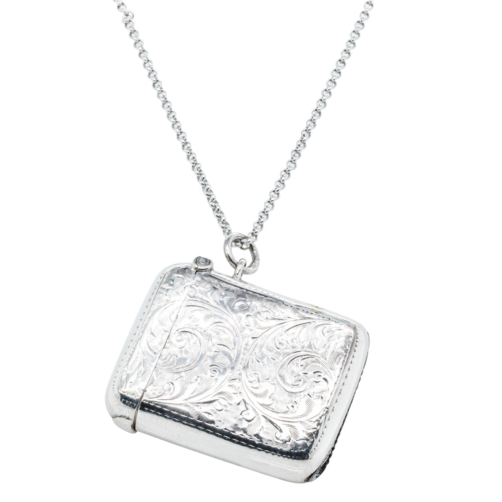 Vintage Sterling Silver Vesta Case with Chain Walker & Hall