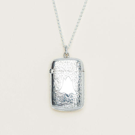 Vintage Sterling Silver Ornate Vesta Case w Belcher Chain - Vesta Case - Walker & Hall