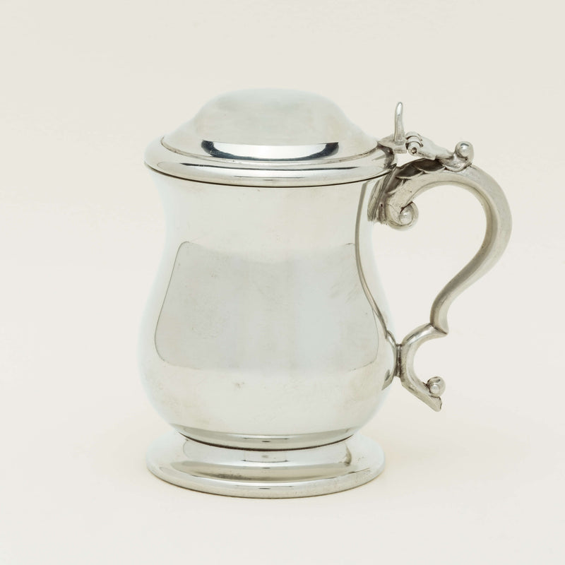 English Pewter Half Pint Lidded Georgian-Style Tankard -  - Walker & Hall