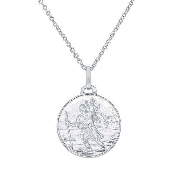 Sterling Silver Saint Christopher Pendant with Cable Chain - Necklace - Walker & Hall