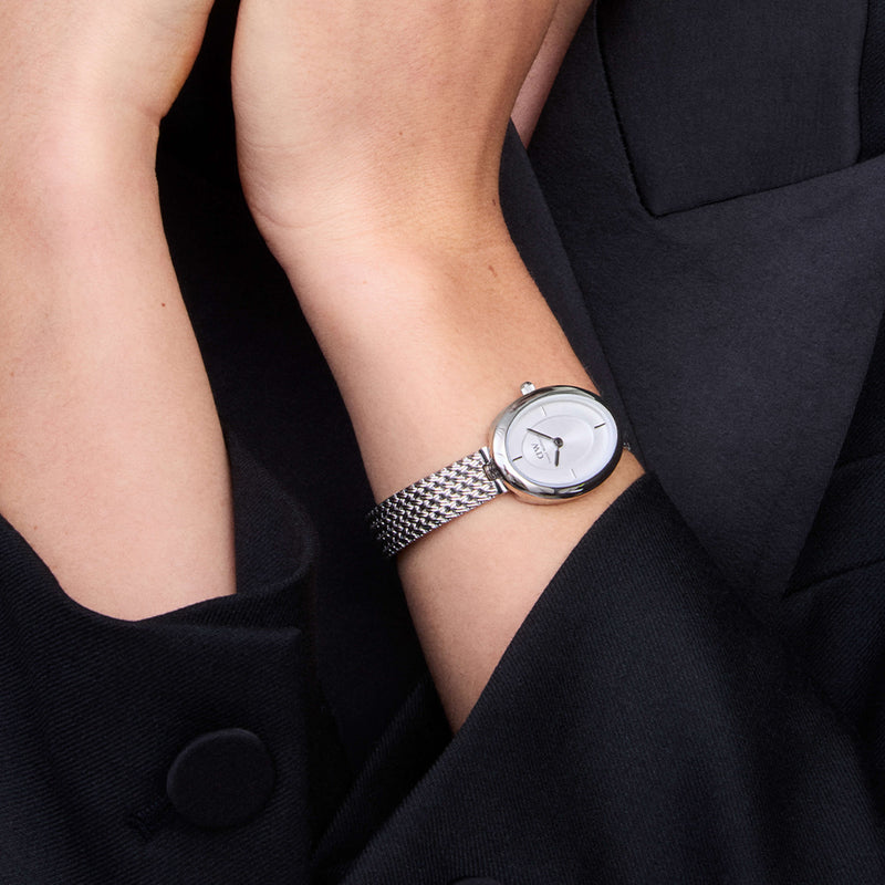 Daniel Wellington Juliette Braided Mesh White Sunray Silver Watch - Watch - Walker & Hall