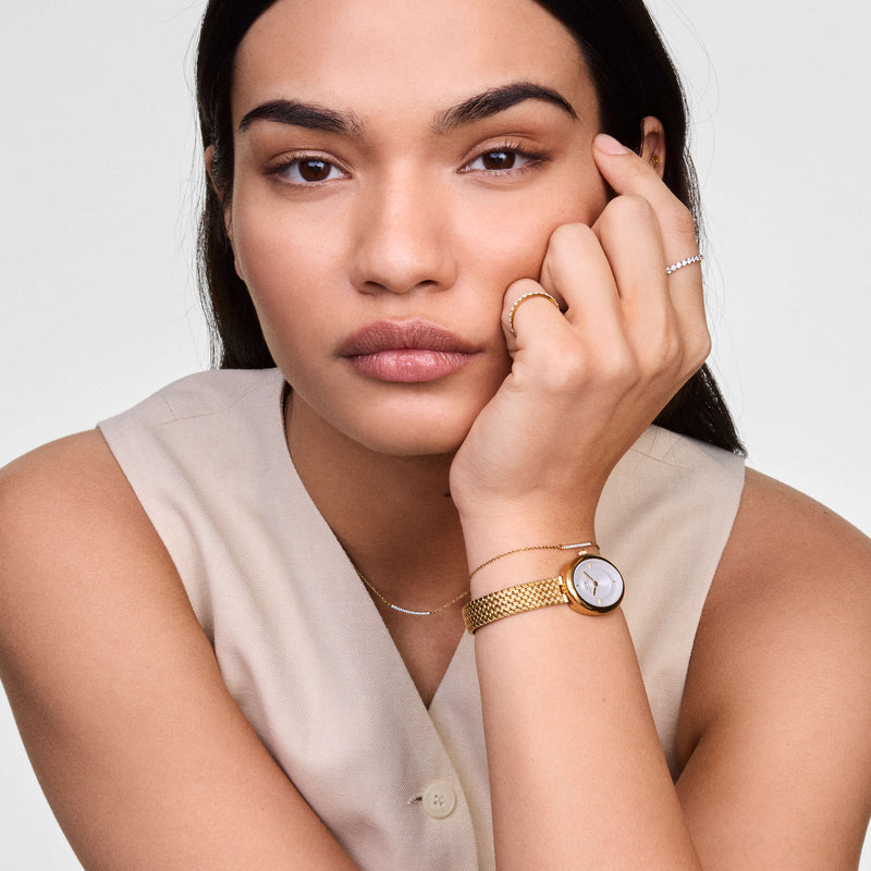 Daniel Wellington Juliette Braided Mesh White Sunray Gold Watch - Watch - Walker & Hall