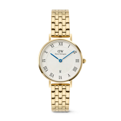 Daniel Wellington Petite Roman Numerals Date 5-Link Gold Watch - Watch - Walker & Hall