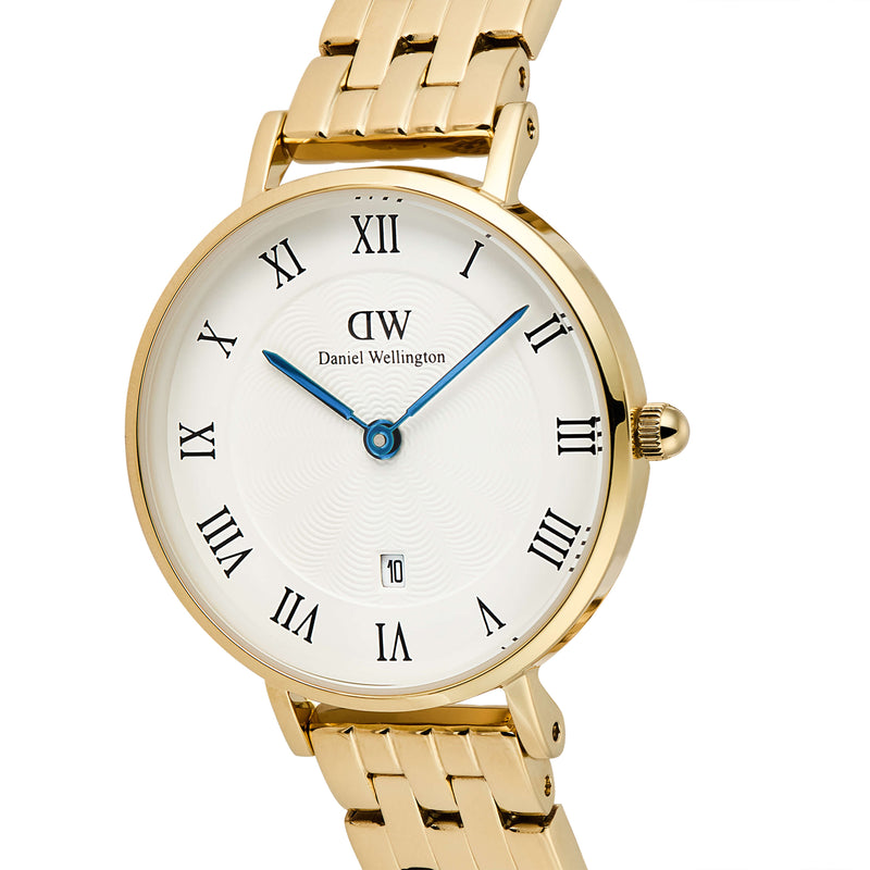 Daniel Wellington Petite Roman Numerals Date 5-Link Gold Watch - Watch - Walker & Hall