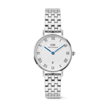 Daniel Wellington Petite Roman Numerals Date 5-Link Silver Watch - Watch - Walker & Hall