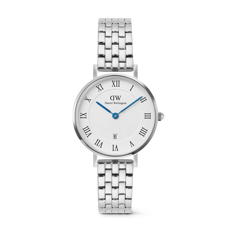 Daniel Wellington Petite Roman Numerals Date 5-Link Silver Watch - Watch - Walker & Hall