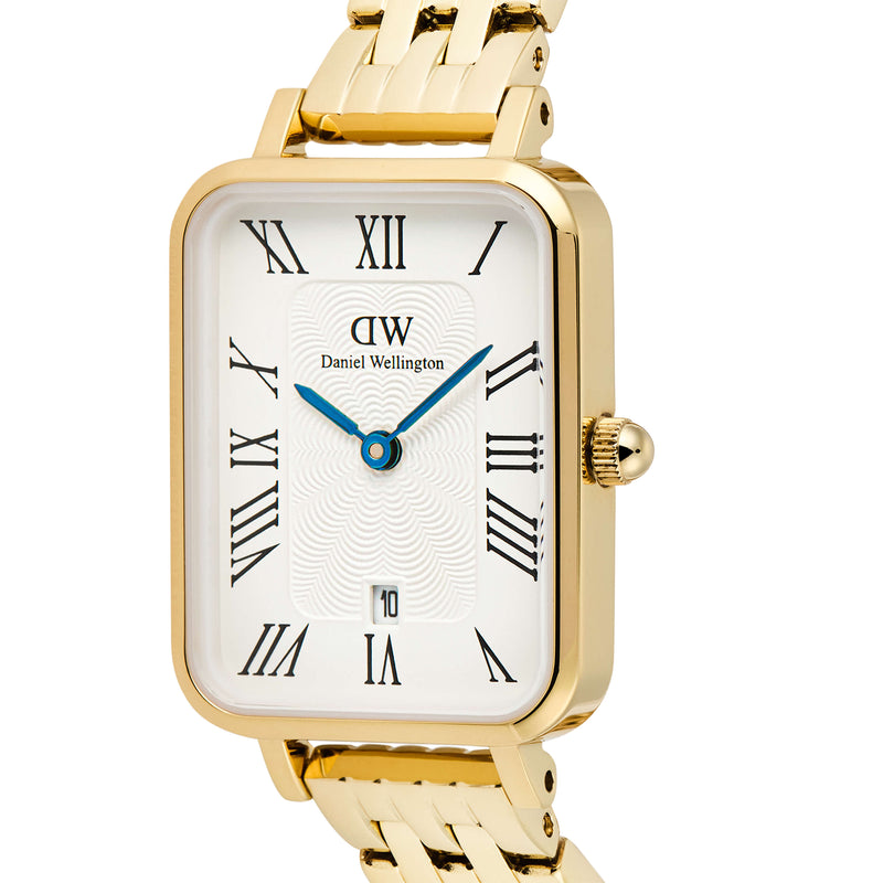 Daniel Wellington Quadro Roman Numerals Date 5-link Gold Watch - Watch - Walker & Hall