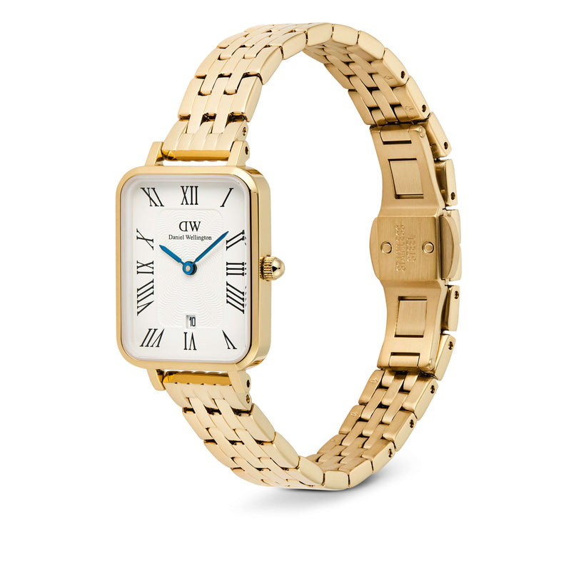 Daniel Wellington Quadro Roman Numerals Date 5-link Gold Watch - Watch - Walker & Hall