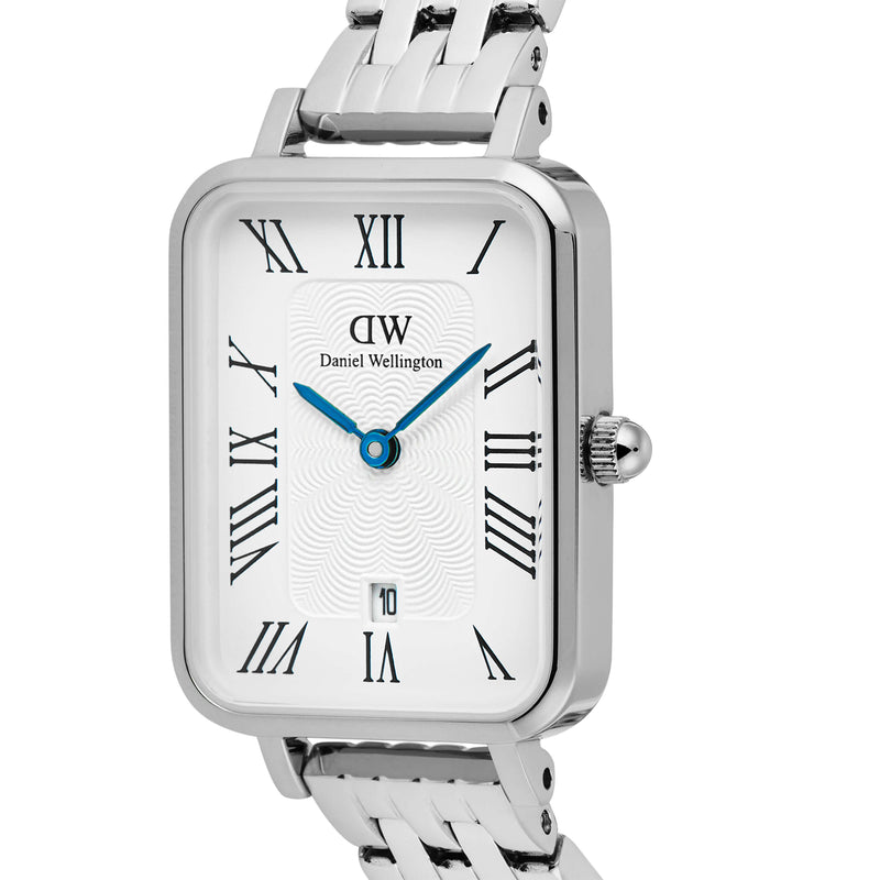 Daniel Wellington Quadro Roman Numerals Date 5-link Silver Watch - Watch - Walker & Hall
