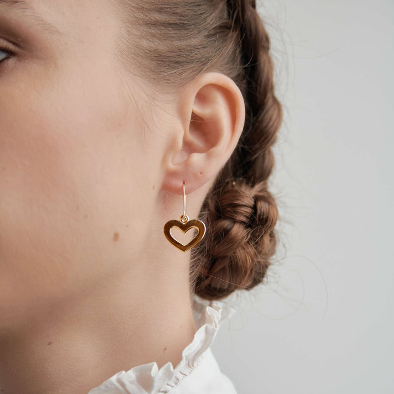 Karen Walker Heart Drop Earrings - Gold Plated - Earrings - Walker & Hall