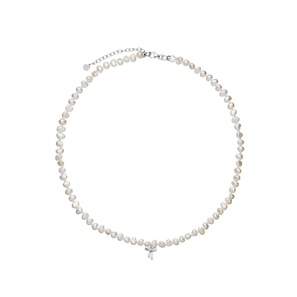 Karen Walker Petite Bow With Pearls Necklace - Sterling Silver - Necklace - Walker & Hall