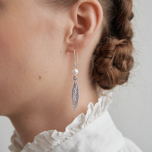 Karen Walker Pearl And Leaf Earrings - Sterling Silver - Earrings - Walker & Hall