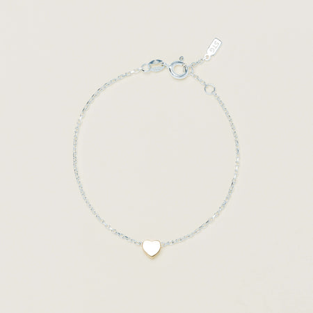 Sterling Silver Noted Bracelet + Gold Heart (Charm + Chain) - Bracelet - Walker & Hall