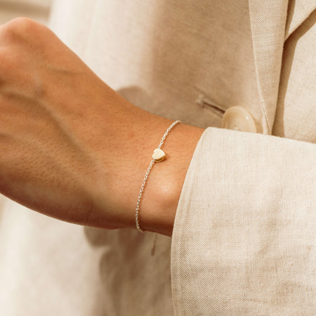 Sterling Silver Noted Bracelet + Gold Heart (Charm + Chain) - Bracelet - Walker & Hall