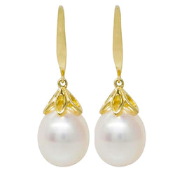 9ct Yellow Gold Petal Drop Pearl Earrings - Earrings - Walker & Hall