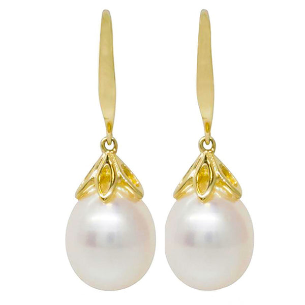 9ct Yellow Gold Petal Drop Pearl Earrings - Earrings - Walker & Hall