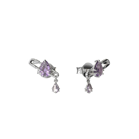Stolen Girlfriends Club Purity Pin Earrings - Silver & Pink Amethyst - Earrings - Walker & Hall