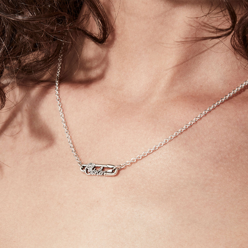 Stolen Girlfriends Club Scripted Pin Necklace - Silver - Necklace - Walker & Hall