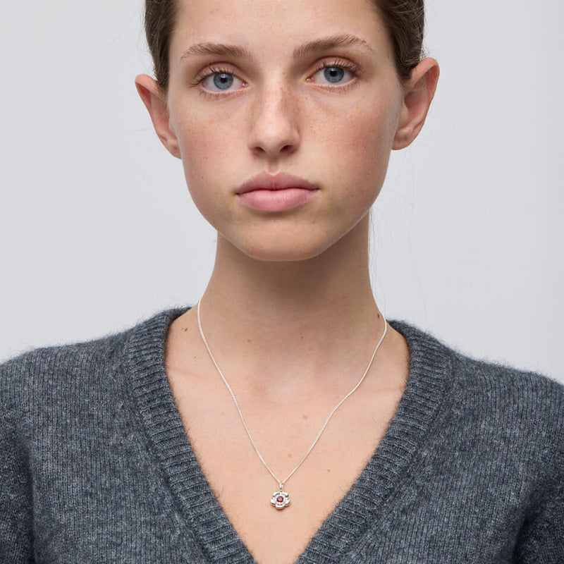 Meadowlark Posie Charm Necklace - Sterling Silver & African Garnet-Necklace-Walker & Hall