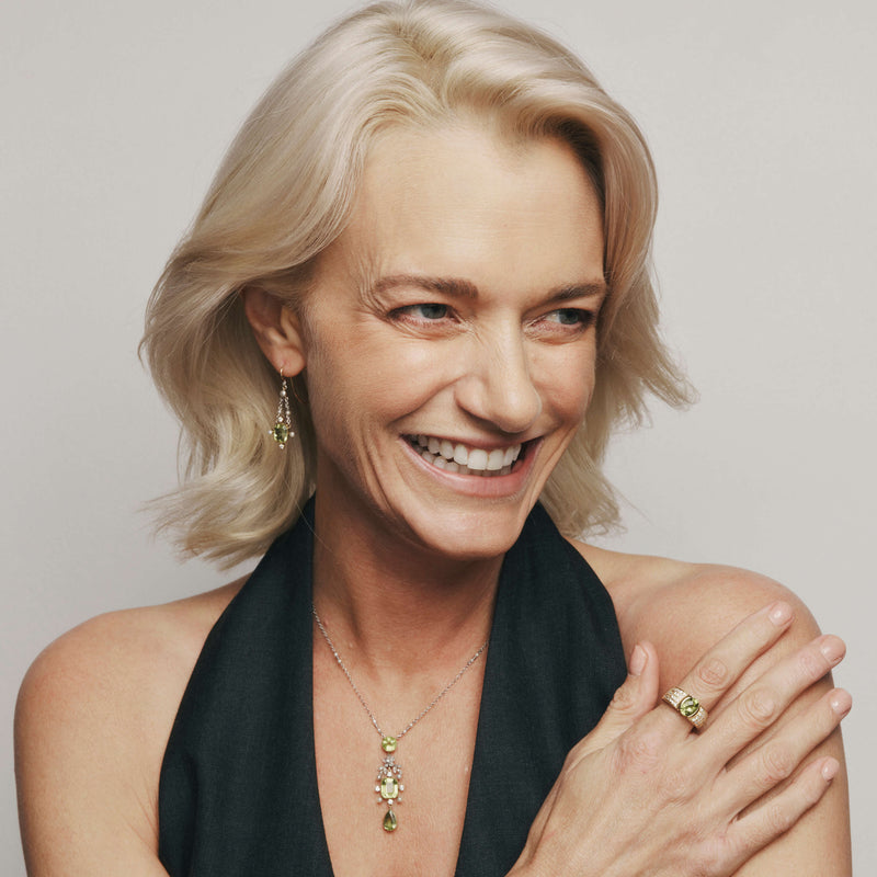 Vintage Platinum & Yellow Gold, Peridot, Pearl & Diamond Set-Necklace-Walker & Hall