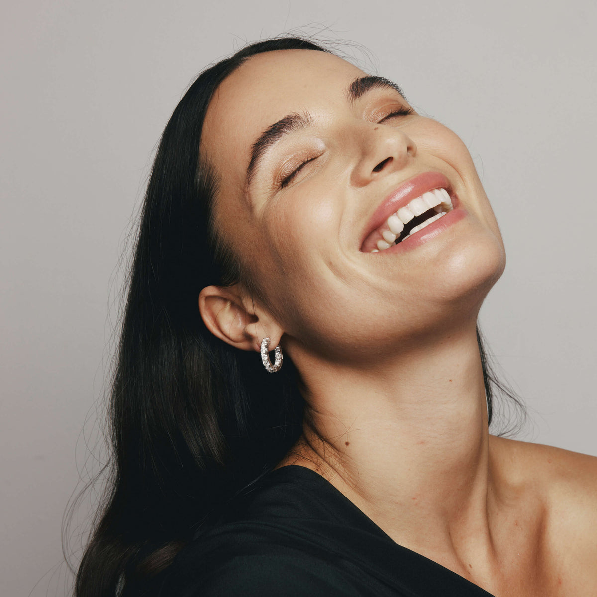 Model wearing Natural Diamond Jubilee Hoop Earrings