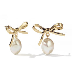 Meadowlark Bow Pearl Earrings - Gold Plated - Earrings - Walker & Hall