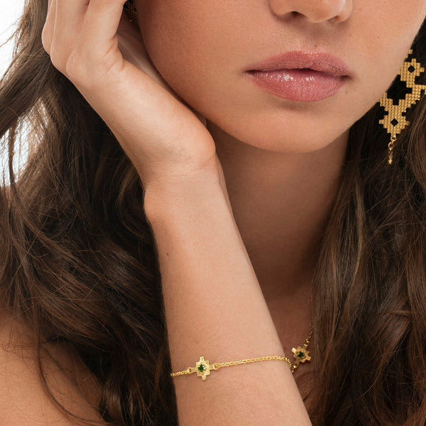 Zoe & Morgan Inka Bracelet - Gold Plated & Chrome Diopside - Bracelet - Walker & Hall