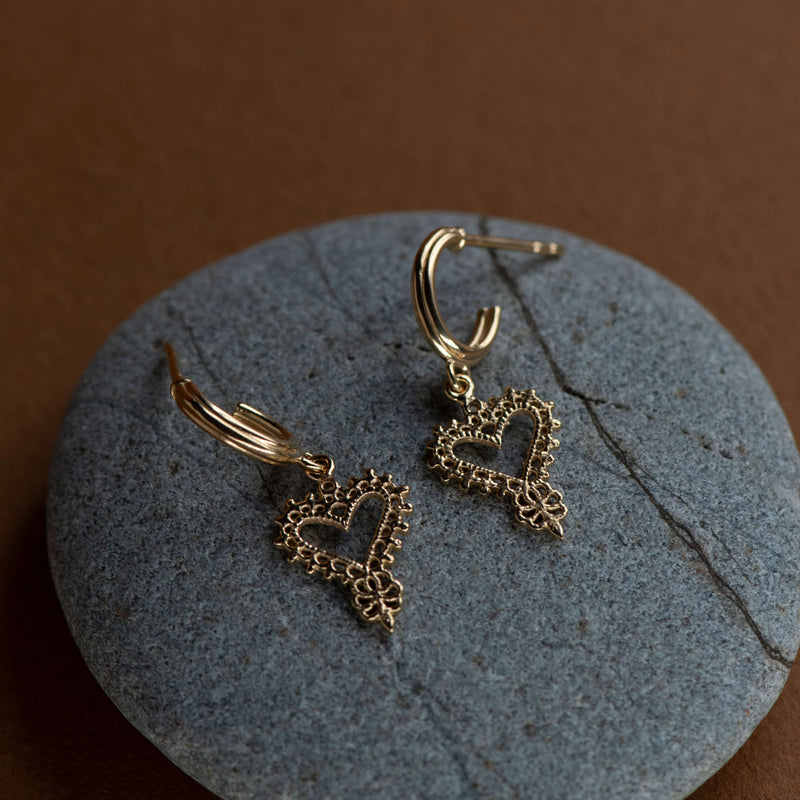 Zoe & Morgan Mini Gypsy Heart Earrings - Gold Vermeil - Earrings - Walker & Hall