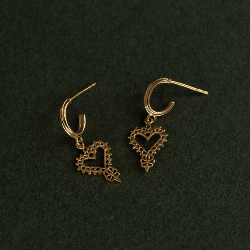 Zoe & Morgan Mini Gypsy Heart Earrings - Gold Vermeil - Earrings - Walker & Hall