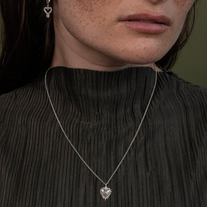 Zoe & Morgan Mini Heart Ray Necklace - Sterling Silver - Necklace - Walker & Hall