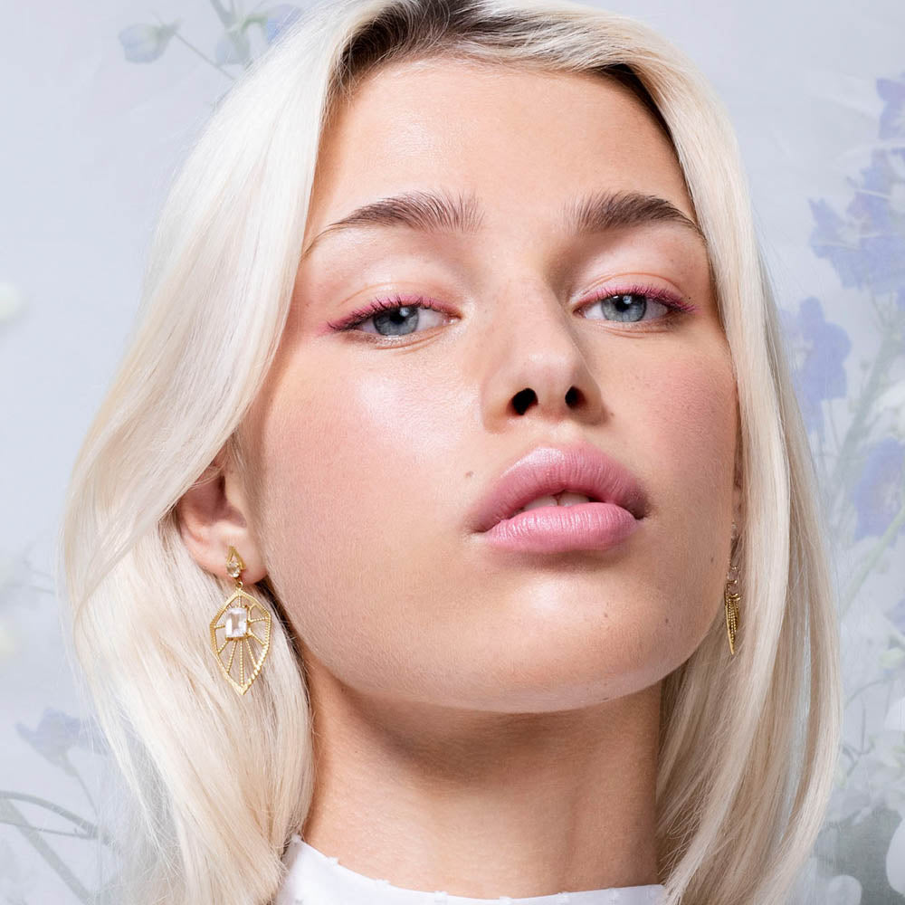 Zoe & Rosa Earrings Gold Plated & Rose Quartz Walker & Hall