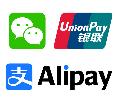 WeChat, Alipay and UnionPay logos