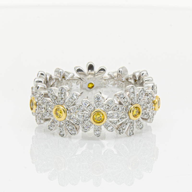 18ct White Gold Diamond Daisy Ring-Ring-Walker & Hall