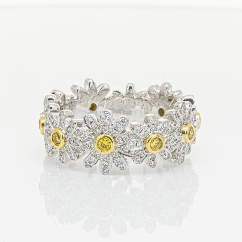 18ct White Gold Diamond Daisy Ring-Ring-Walker & Hall